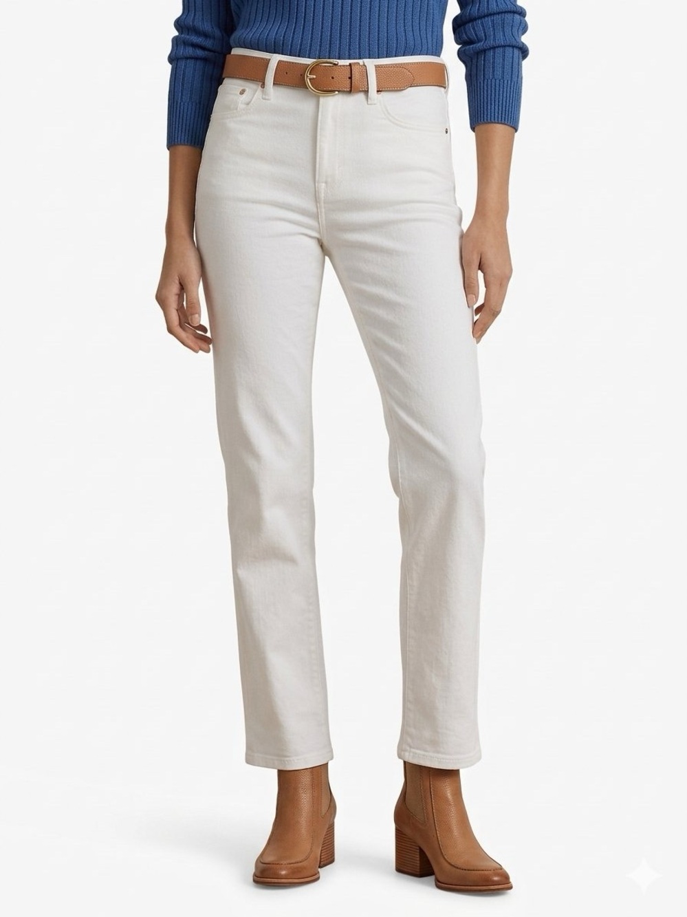 Lauren Ralph Lauren White High Rise Straight Ankle Jeans • Comfort Stretch • NWT